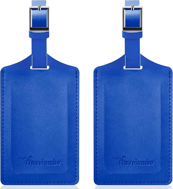 Travelambo Luggage Tags for Suitcases Faux Leather Privacy Protection 2 Pack Bag Tags Travel Accessories Essential, Fresh Blue