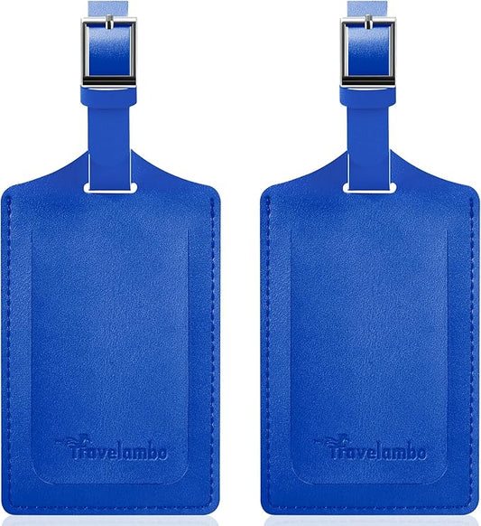 Travelambo Luggage Tags for Suitcases Faux Leather Privacy Protection 2 Pack Bag Tags Travel Accessories Essential, Fresh Blue