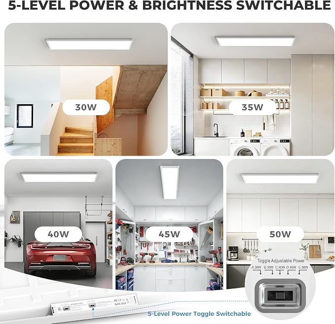 1x4 LED Flat Panel Light Surface Mount 30 Pack,5CCT Selectable,White | 6500LM,5 Wattage Selectable, 0-10V Dimmable LED Ceiling Light Fixture with Corner Protection for Office & Commercial
