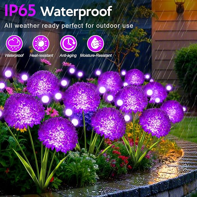 Solar Garden Lights, 6 Pack Solar Purple Swaying Firefly Lights with Flowers, Waterproof Purple Halloween Flowers Light Outdoor for Garden Patio Yard Fall Decoration, Gifts for Women Mother's Day