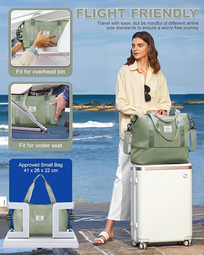 Travel Duffel Bag, Sports Tote Gym Bag, Shoulder Weekender Overnight Bag for Women