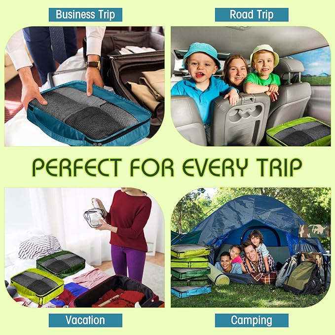 5 Pcs Packing Cubes for Suitcase Large Travel Cubes Carry on Luggage Organizer Bags for Clothes Accessories(S,Green)