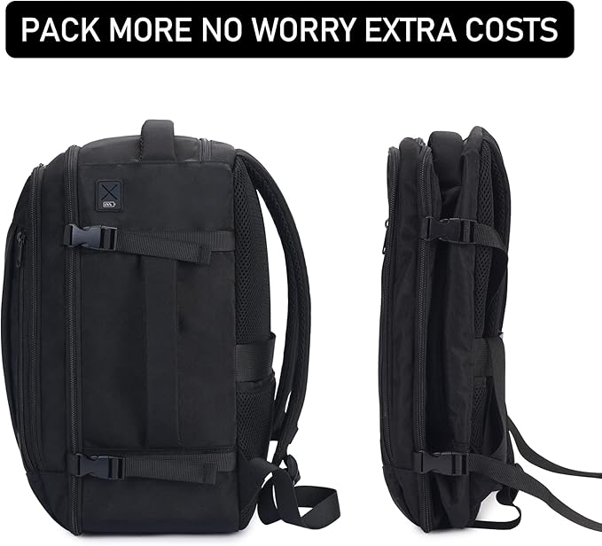 ECOHUB Travel Backpack 18x14x8 Spirit Airlines Personal Item Bag Carry On Backpack 13 Pockets Work Casual Daypack for Men Women Airline Approved Water Resistant Gym Backpack with Charging Port, Black
