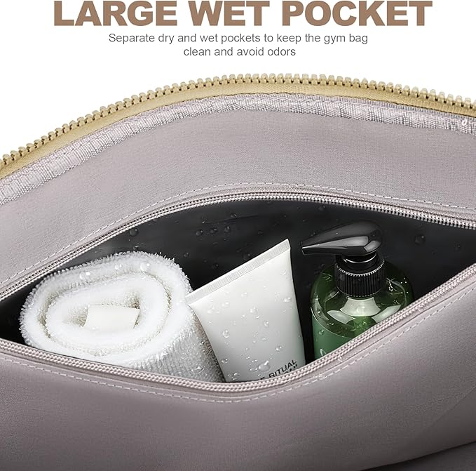 Gym Bag for Women, Duffle Weekender Bags for Travel, Lightweight Weekender Tote with Wet Pocket for Sports, Workout and Dance Khaki