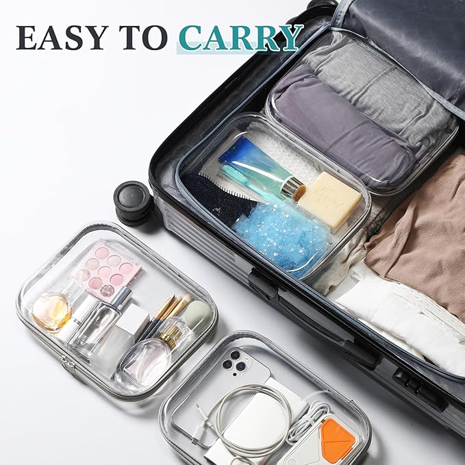 Sanwuta 6 Pcs Clear Hard Zipper Case Plastic Zipper Pouches Transparent Makeup Bag Pencil Case Pouches Toiletry Diaper Bag for Travel Toy Storage Organizer Bins(Gray,9.84 x 7.87 x 2 Inch)