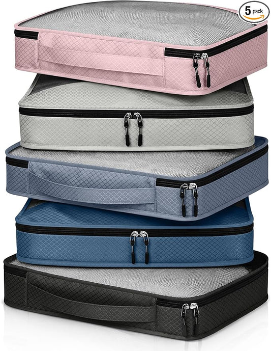 5 Pcs Packing Cubes for Suitcase Large Travel Cubes Carry on Luggage Organizer Bags for Clothes Accessories(S,Morandi)