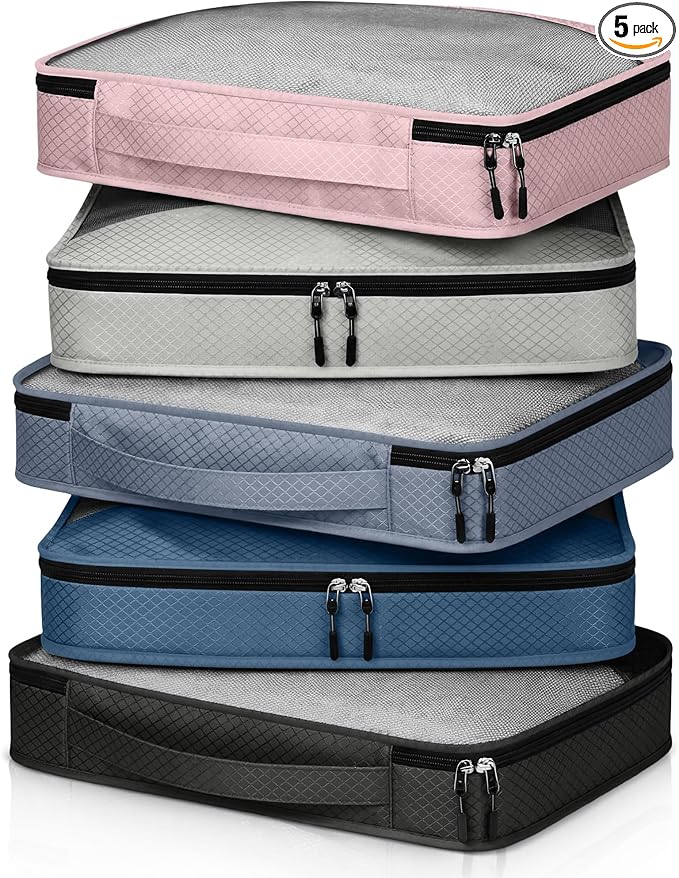 5 Pcs Packing Cubes for Suitcase Large Travel Cubes Carry on Luggage Organizer Bags for Clothes Accessories(L,Morandi)