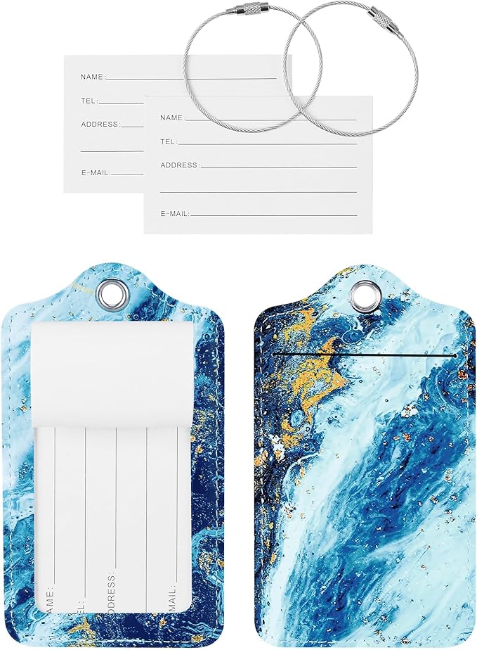 Luggage Tags for Suitcases, 2 Pack Cute PU Leather Suitcase Tag Identifiers TSA Approved with Stainless Steel Loop and Address Card for Baggage Tag for Cruise Airport Travel Essentials by Chelmon