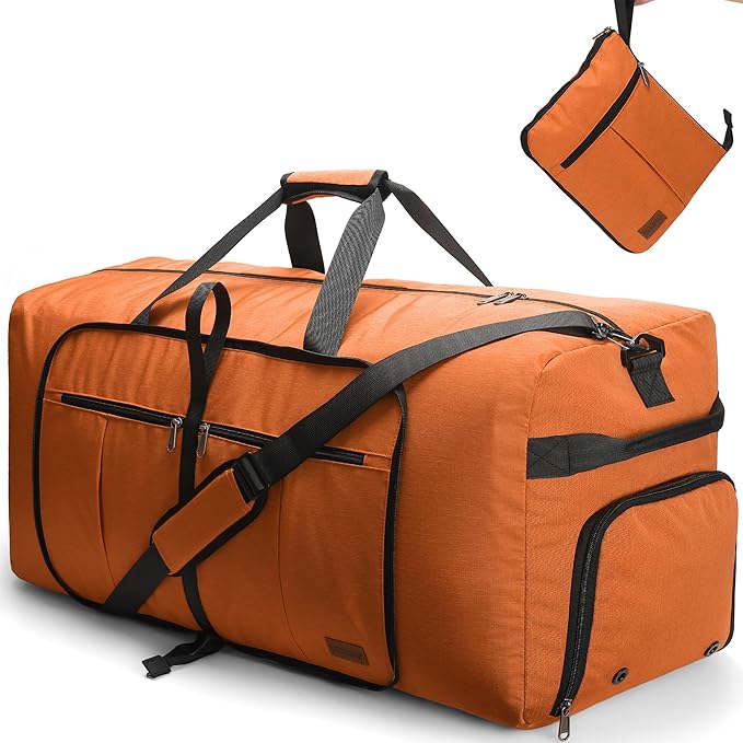 80L EXTRA LARGE Duffle Bag for Travel, 26" Foldable Travel Duffel Bag with Shoe Compartment for Men Women, Waterproof & Tear Resistant (Orange, EXTRA LARGE, 80L)
