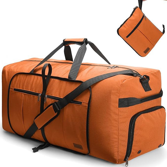 80L EXTRA LARGE Duffle Bag for Travel, 26" Foldable Travel Duffel Bag with Shoe Compartment for Men Women, Waterproof & Tear Resistant (Orange, EXTRA LARGE, 80L)