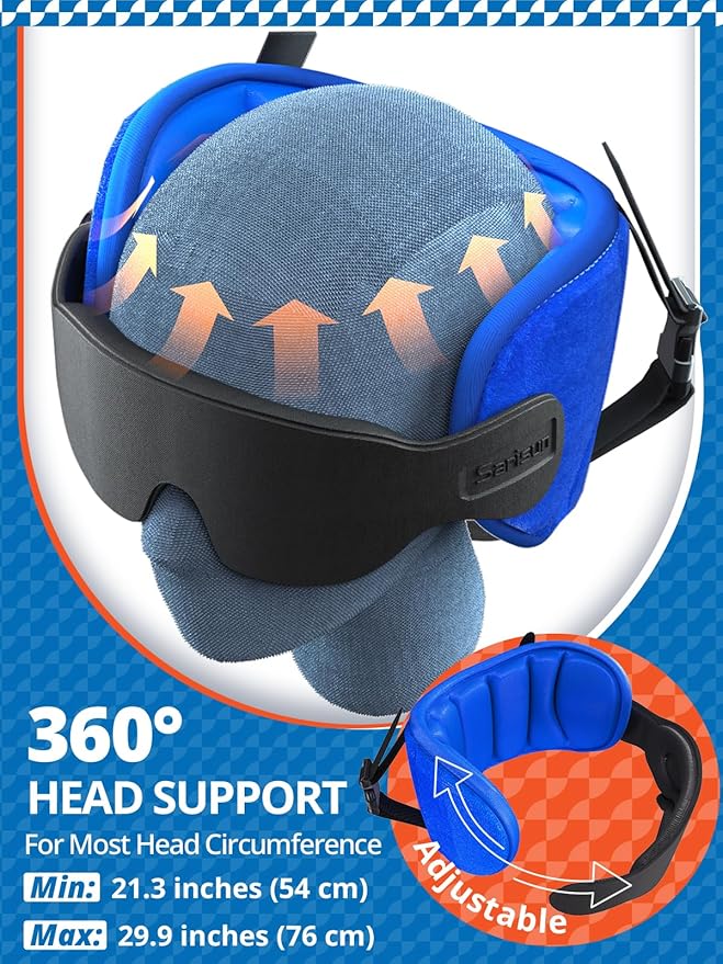Travel Pillows for Airplanes, Airplane Pillow for Long Flight Car Road Trip, Airplane Head Strap with Sleep Eye Mask, 360° Support Headrest, Stop Bobblehead Travel Neck Pillow, Mottled Black