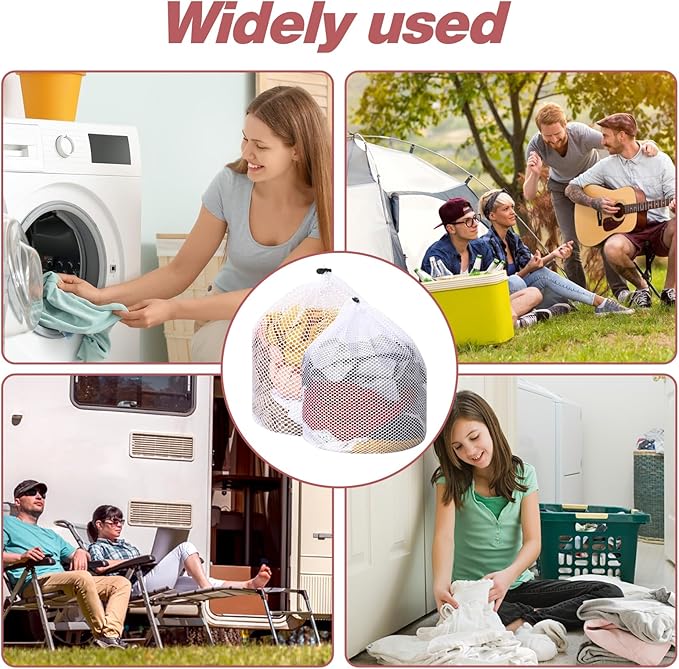 2pcs Mesh Laundry Bags for Socks, Machine Washable Drawstring Design Travel Mesh Laundry Wash Bags White Drawstring Garment Bags for Laundry Storage for Home Dorm Hotel Travel Use,12x16inch, 16x20inch