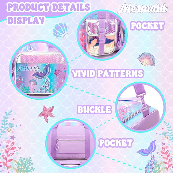 Kids Duffle Bag for Girls Dance Bag for Kids Mermaid Ballet Bags for Girls 6-8 Gymnastics Sports Overnight Bags with Shoes Compartment