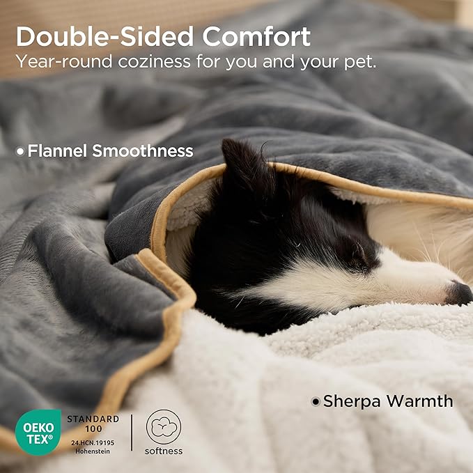 Bedsure Waterproof Dog Blankets for Medium Dogs Washable - Medium Cat Blanket for Couch Protection, Sherpa Fleece Puppy Blanket, Soft Plush Reversible Throw Furniture Protector, 30"X40", Grey