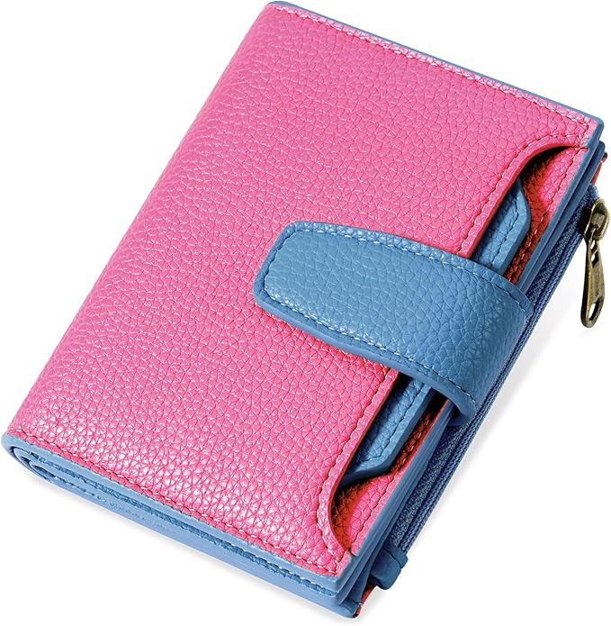 Airkit Small Wallet Women RFID Blocking Soft Leather Bifold Compact Card Holder Wallet for Women with Zipper Coin Pocket 4 ID Window