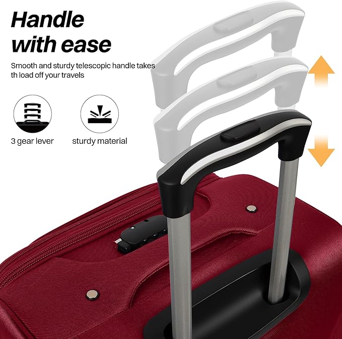 28" Large Softside Expandable 15% Checked Luggage with Double Spinner Wheels LOCK,Lightweight Travel Suitcase for Men/Women（Burgundy-Grey,28in）