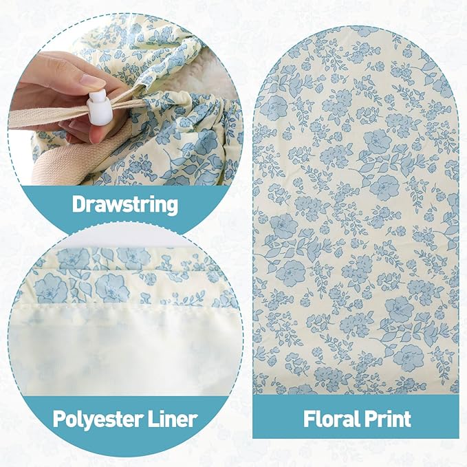Laundry Bag, Dirty Backpack Laundry Bag For College Travel Laundromat Apartment, With Handles 29" X 18" (Blue Florals)