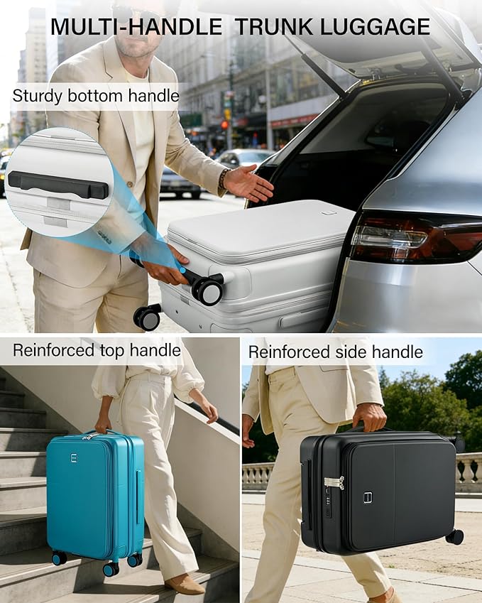 Hanke 20 Inch Expandable Carry On Luggage with Cup Holder 22x14x9 Airline Approved, Top Opening Hard Shell Suitcases with Wheels, Carry-On Travel Suitcase Trunk Luggage with Lock, Interstellar Blue