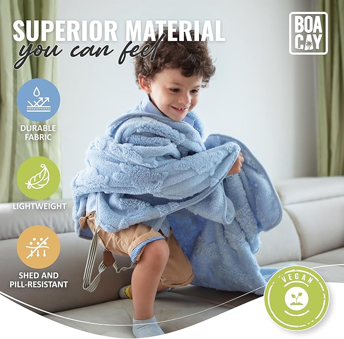 BOACAY Travel Toddler Blanket for Airplane, Car - Soft Kids Throw Blanket for Daycare - Pillow for Girls, Boys with Backpack Clip, Luggage Sleeve