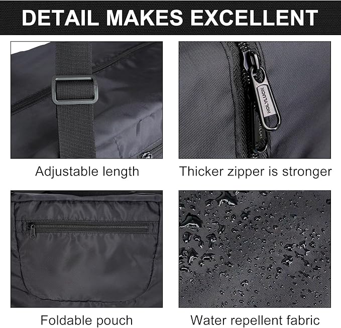 HOLYLUCK Foldable Travel Duffel Bag For Women & Men Luggage Great for Gym -55L, black