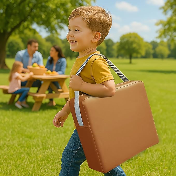 Toddler Booster Seat Dining Table Kitchen Chair, Waterproof Anti-Scratch PU Cushion, Non-Slip Bottom, Adjustable Buckle Straps, Easy Clean Portable Seat Cushion (Brown)