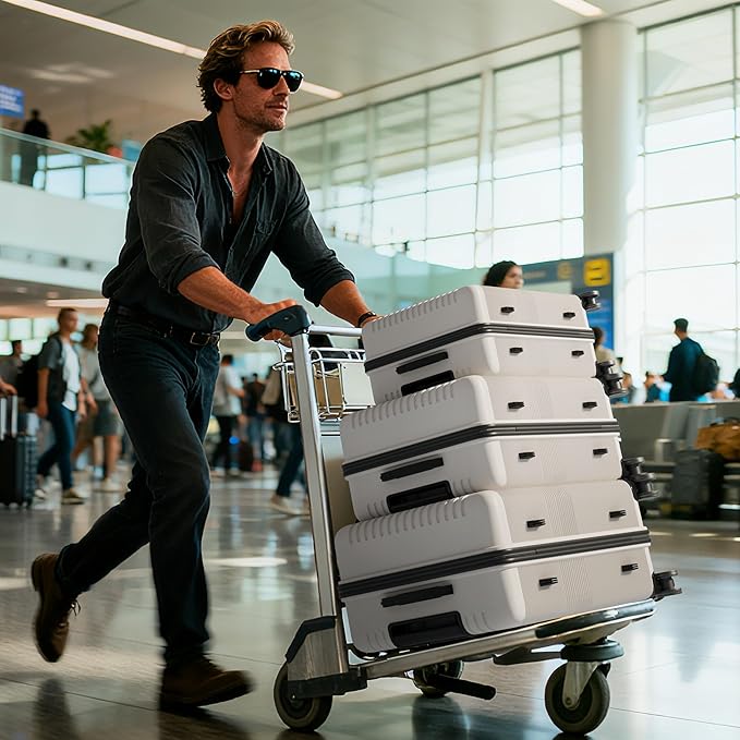 Karl home 24" Check-in Luggage, PP Hardside Checked Medium Suitcase with Wheels, Waterproof Durable Rolling Luggage with Built-in Lock for Travel Business, White