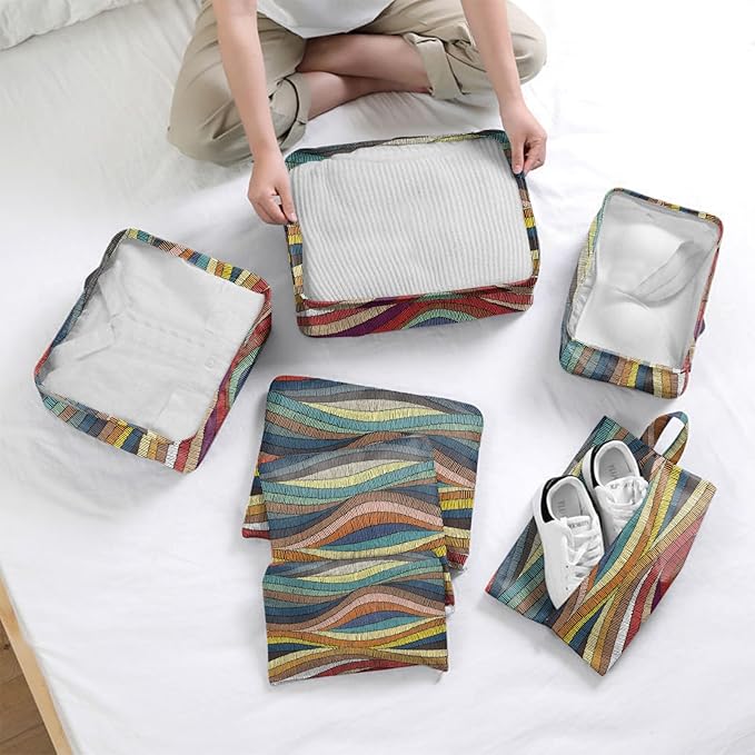 7 Set Packing Cubes Travel Luggage Organizers for Suitcase Travel Accessories with Shoe Bag for Girls Women Aesthetic Cute Boho Bohemian-Colorful
