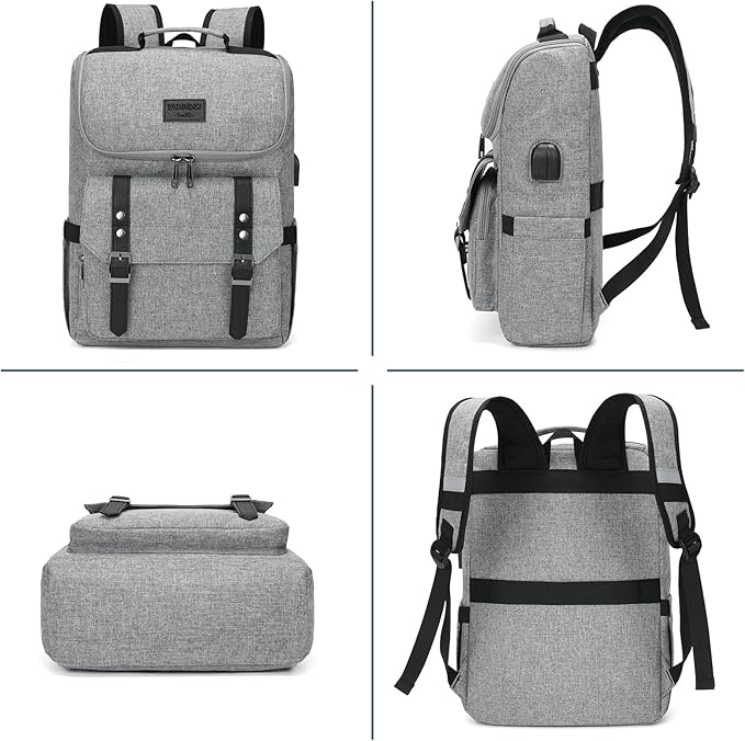 YALUNDISI Vintage Backpack Travel Laptop Backpack with usb Charging Port for Women & Men College Backpack Fits 15.6 Inch Laptop Grey Brown