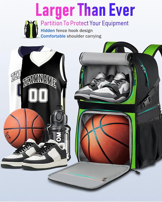 Basketball Bag Backpack with Ball Holder Shoes Compartment, Large Basketball Accessories Sports Bag