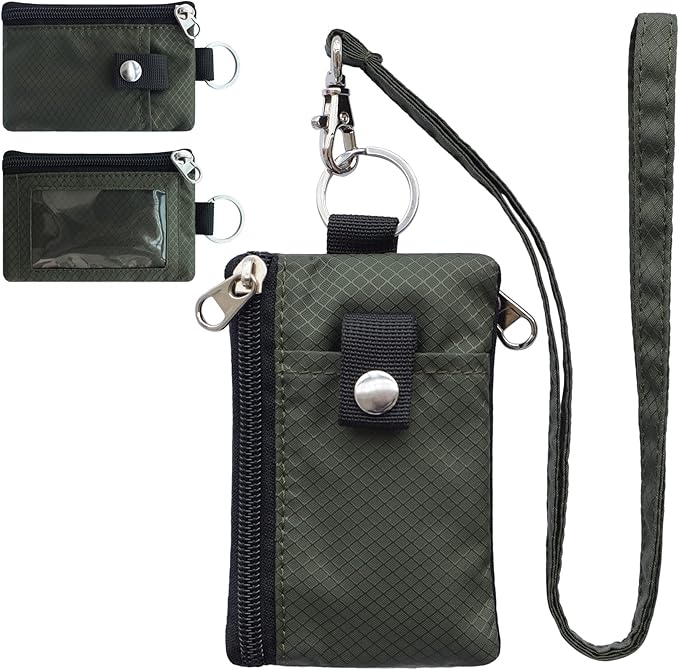CHENSPRX Minimalist RFID Blocking Small Wallet with ID Window,WaterResistant Zip Id Case Wallet with Lanyard Keychain for Cards,Cash,Travel,Women,Men