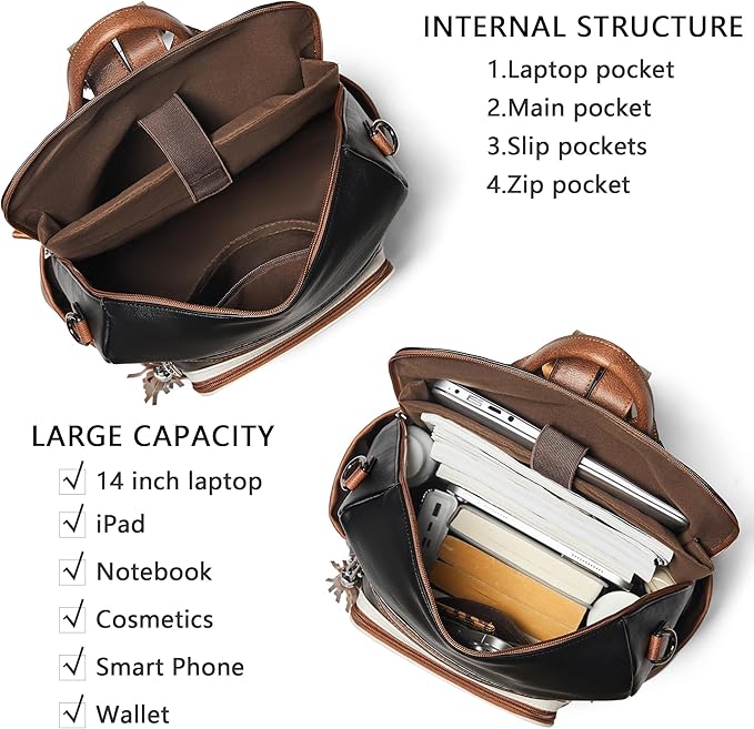Shrrie Vegan Leather Laptop Backpack for Women 15.6 inch Work Backpack Fashion Travel Backpack Purse for Business College