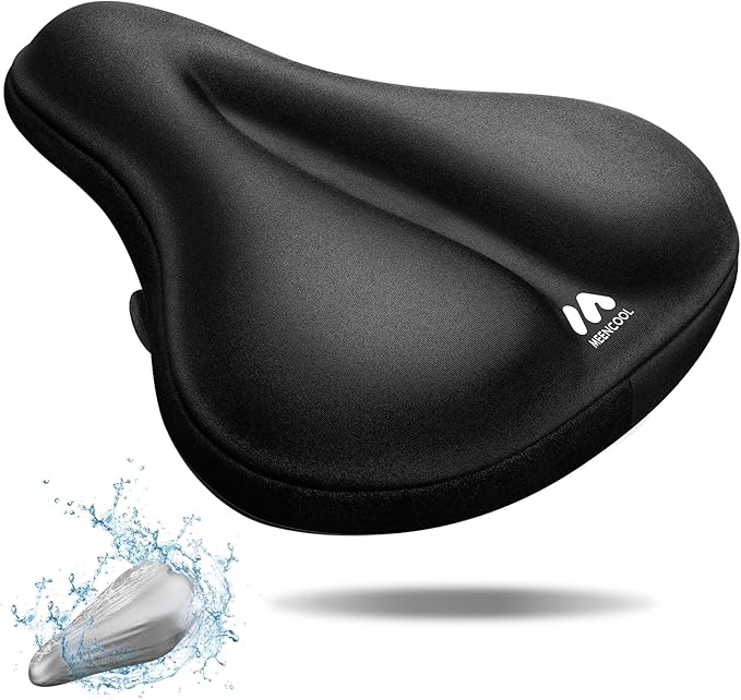 MEENCOOL Bike Seat Cushion - Gel Padded Bike Seat Cover for Men Women Comfort, Adjustable Velcro Secure Bicycle Seat Cushion Compatible with Peloton, Indoor & Outdoor Bicycle Seat(11"x7")