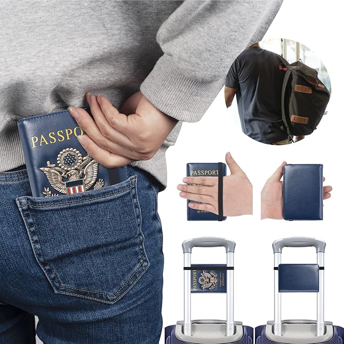 Premium Passport Holder for Travel, RFID Blocking Passport Cover Slim, Durable & Travel-Friendly, Passport Wallet Keep Your Documents Safe & Organized (Navy Blue)