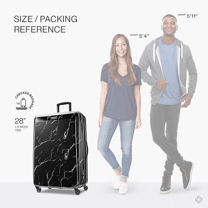 American Tourister Moonlight Hardside Expandable Luggage with Spinner Wheels, Black Marble, Checked-Large 28-Inch