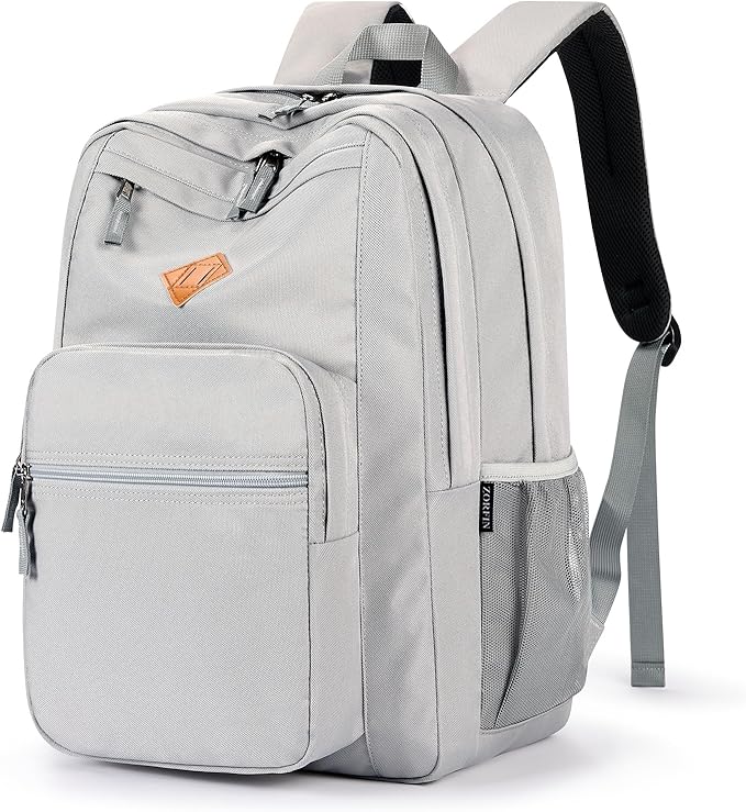 ZORFIN 26L Backpack for College, and Travel: Water Resistant Bookbag - Grey