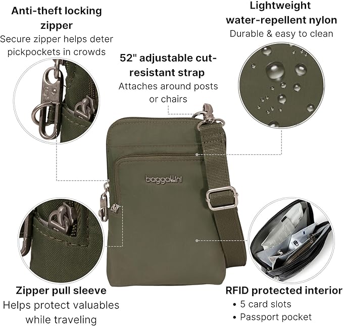 Baggallini Women's Securtex Anti-theft Activity Crossbody Bag