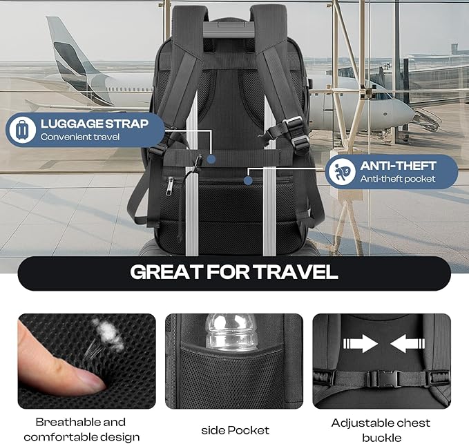 Carry on Backpack for 1-10 Days Trips, Extra Large 40L-50L Travel Backpack TSA Approved, Expandable Laptop Bagpack, Water Resistant Bag Compatible with 17.3 inch Laptops, Black