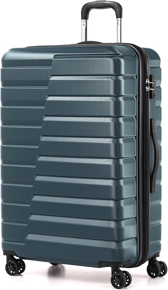 Coolife Expandable Large Checked Luggage with Spinner Wheels, Hard Shell Suitcase TSA Lock Rolling Travel Luggage 28-inch,Teal Blue