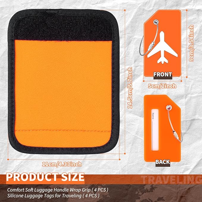 Sanwuta 8 Pcs Luggage Handle Wrap Tags Neoprene Suitcases Handle Wraps Silicone Luggage Identifiers Travel(Orange)