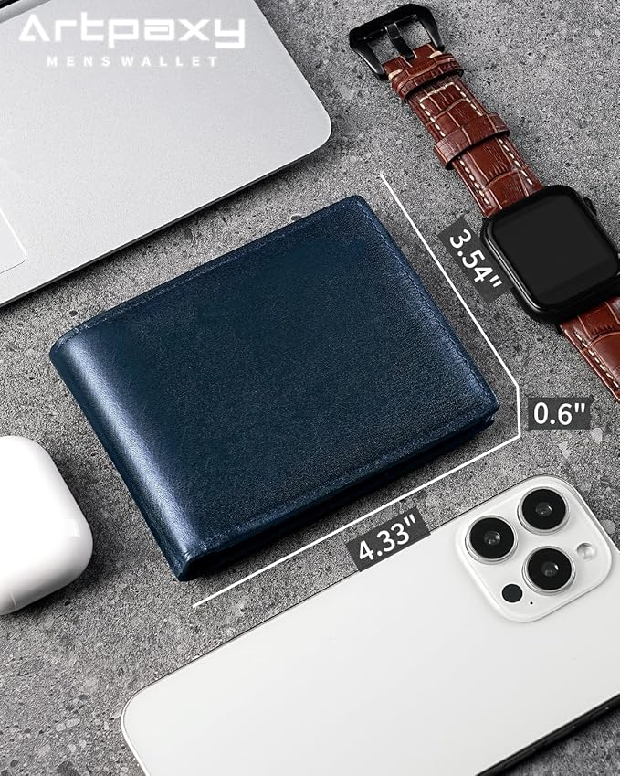 Artpaxy Mens Wallet Bifold Genuine Leather RFID Blocking Wallet for Men with 1 ID Windows 13 Card Holders 2 cash pockets 1 Gift Box