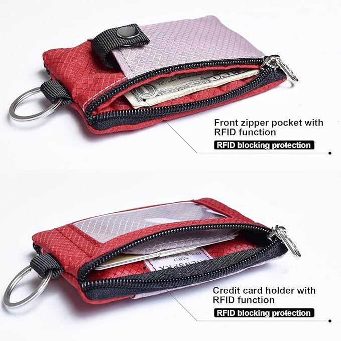 CHENSPRX Minimalist RFID Blocking Small Wallet with ID Window,WaterResistant Zip Id Case Wallet with Lanyard Keychain for Cards,Cash,Travel,Women,Men