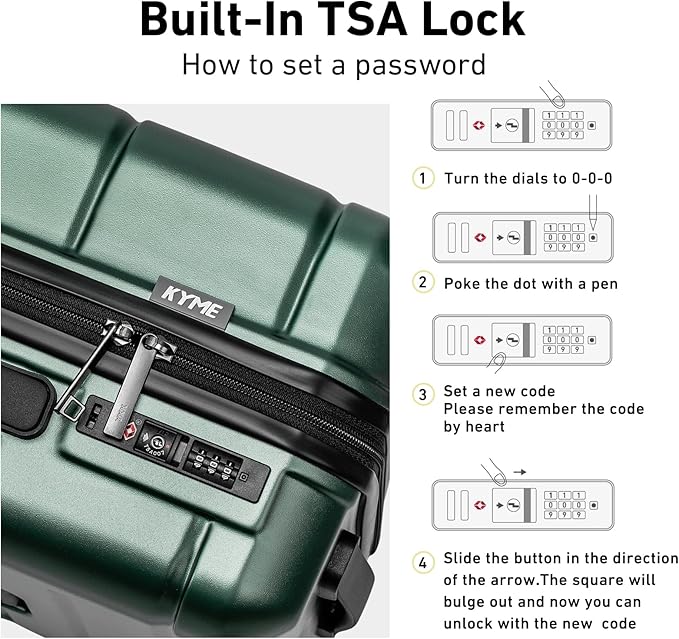 KYME Luggage Sets 2 Piece Suitcase Set Hardshell 20 inch/24 inch Luggage with Spinner Wheels Hardside PC+ABS Checked Large Suitcase with TSA Lock for Women Men Green