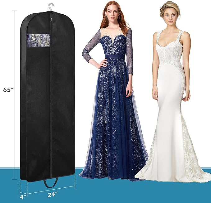 KIMBORA 65" Dress Garment Bags for Hanging Clothes Travel, Gusseted Garment Bags for Closet Storage with Handles for Long Gowns, Coats（3 Packs）