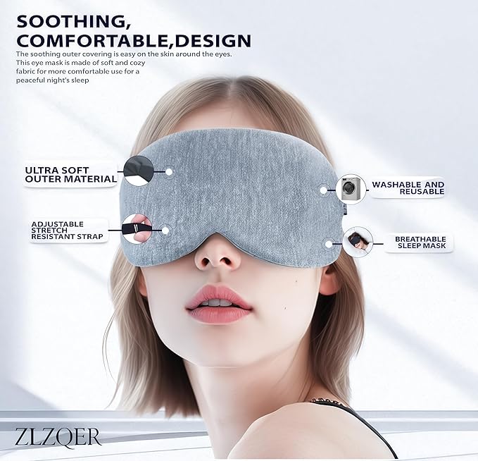 Cool-Touch Cotton Eye Sleep Mask for Men & Women, Soft & Breathable, Pressure-Free Design for Side Sleepers, Adjustable Light Blocking Mask for Sleeping, Travel & Naps (Gray)