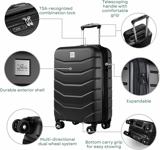 Skyway Luggage Silverton Hardside Collection – Lightweight Durable Suitcases with Wheels, Expandable Luggage for Travel Essentials with TSA Lock, 28-inch Large Checked, Black