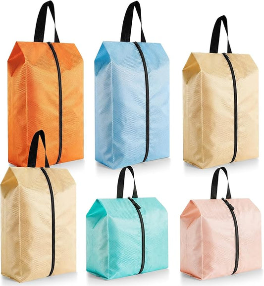 6 Pcs Travel Shoe Bags with Zipper Portable Suitcase Shoe Organizer Packing for Men Women Nylon Multicolor(Mixed,Pastel)