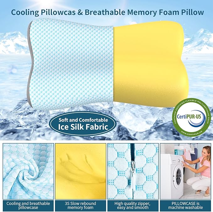 Cervical Neck Pillow for Pain Relief, Contour Memory Foam Pillows for Sleeping, Ergonomic Pillow Orthopedic Cooling Pillow Bed Pillow Neck Support for Side Back Stomach Sleepers