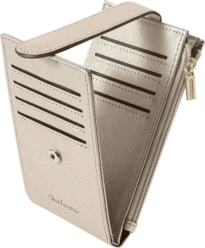 Chelmon Womens Wallet Slim RFID Blocking Bifold Multi Card Case Wallet with Zipper Pocket (Silver Gold)