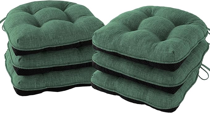 Chair Cushions for Dining Chairs Set of 6, Kitchen Chair Cushions, Chair Pads with Ties Non Slip Backing, Christmas Room Decor, Tufted Memory Foam Seat Cushion 6 Pack, 15.5x15.5x4, Dark Green