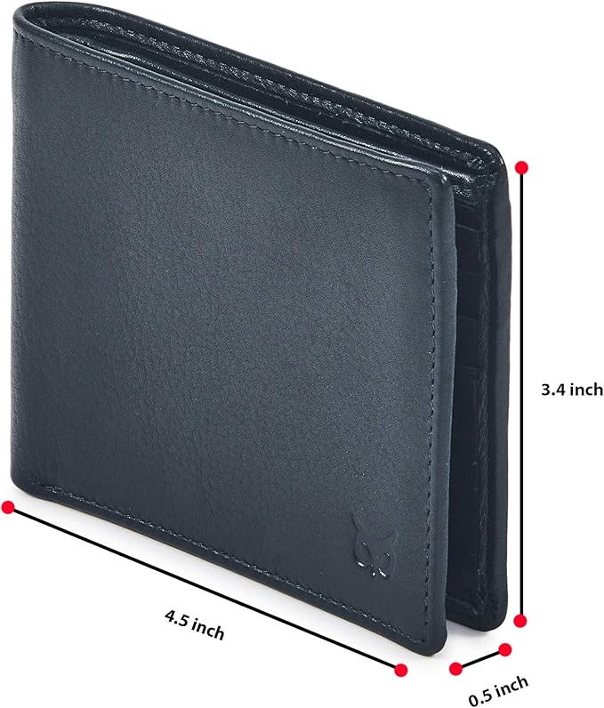 Real Leather Mens Bifold Wallet RFID Blocking Slim Minimalist Front Pocket - Thin & Stylish with ID Window in Gift Box (Nappa, Midnight Navy)